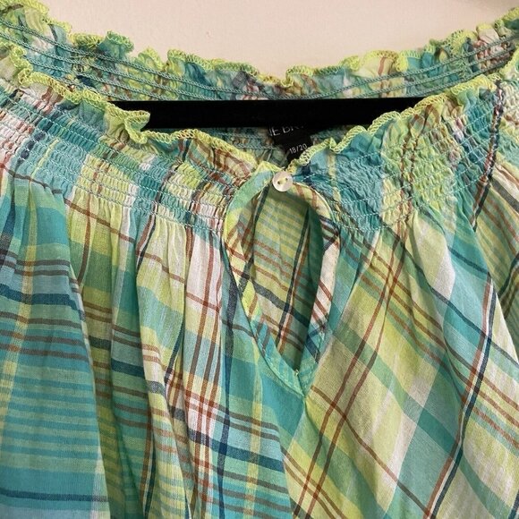Lane Bryant 18/20 Green Plaid Cotton Gauze Long Sleeve Smocked Keyhole Top NWT - Picture 6 of 12